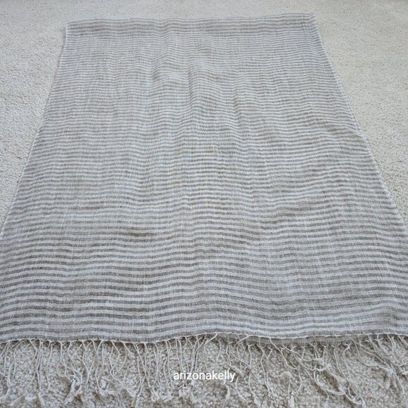 Linen Scarf Tan & Brown Stripe - Picture 4 of 7